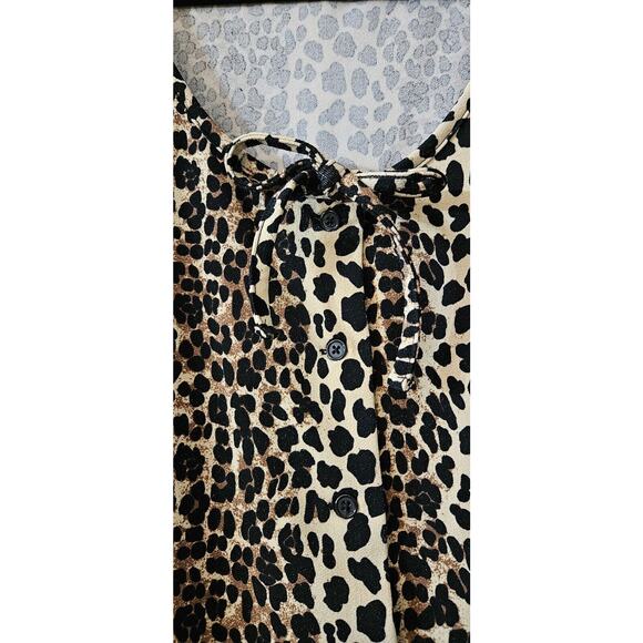 Dex Womens 1X Top Leopard Print Button Down Scoop Neck Balloon Sleeves - Picture 4 of 8